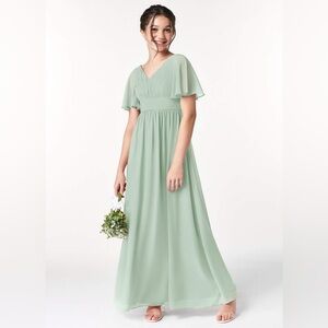 Azazie Temeka Junior Bridesmaid Sage Green Dress